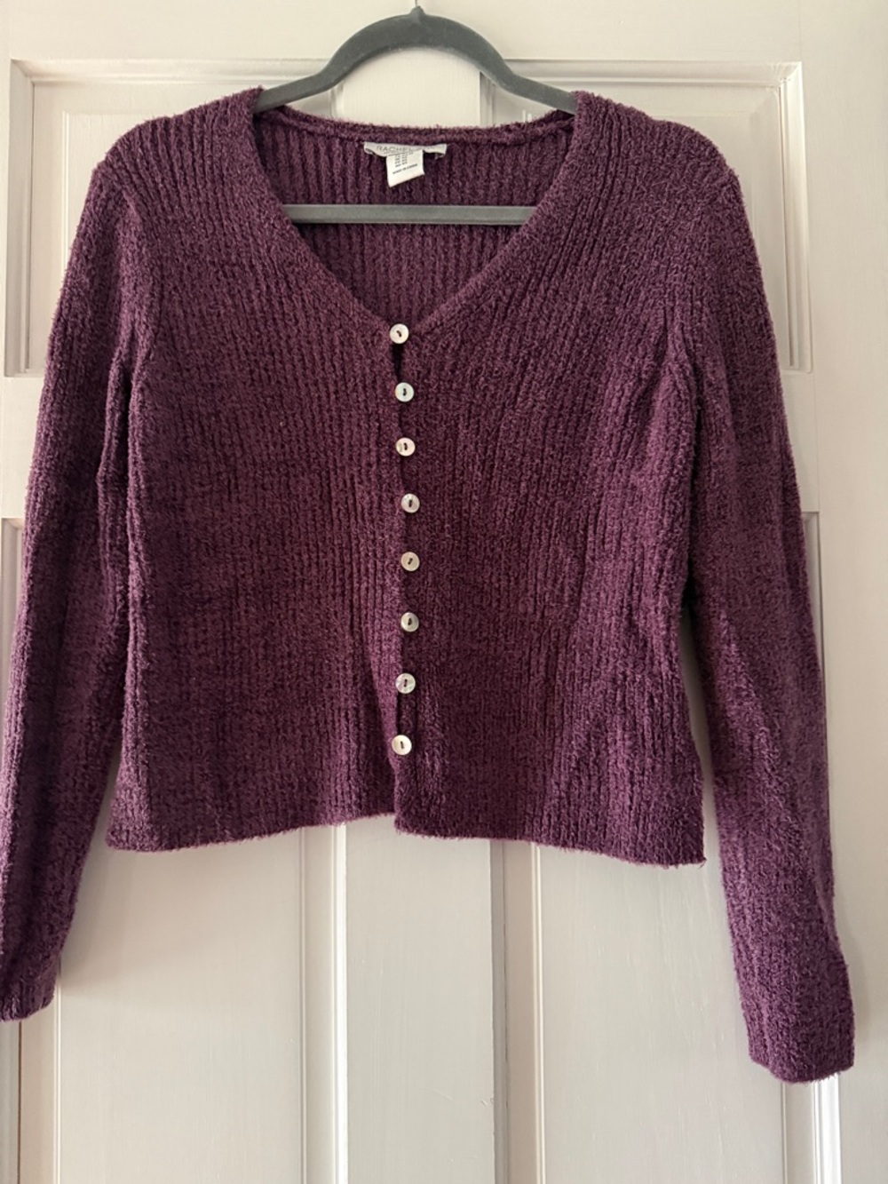 Rachel Zoe Plum Button-Down V-Neck Cardigan